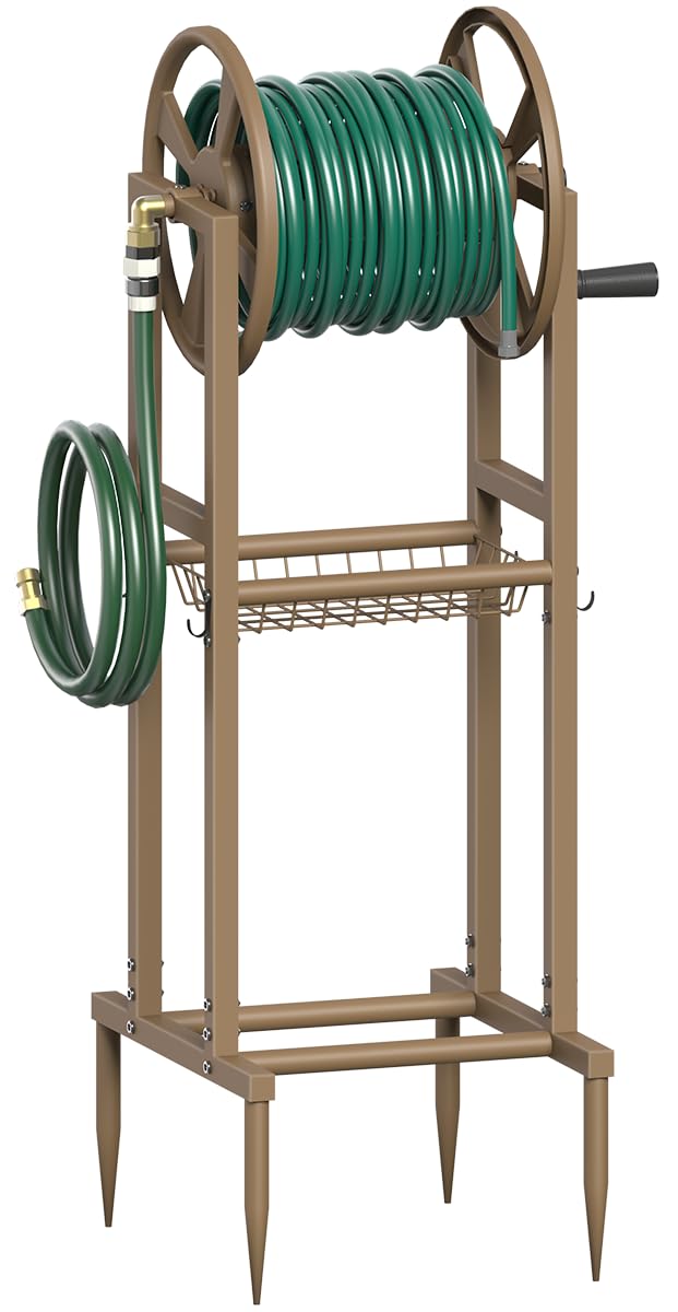Freestanding 125ft Metal Hose Reel with 4 Hooks K42324