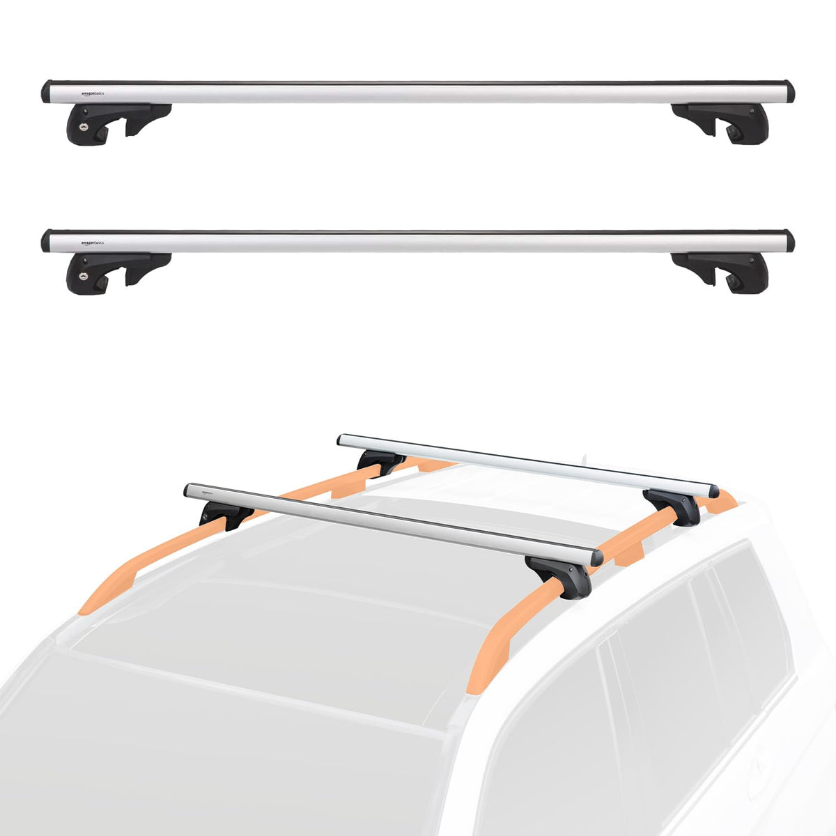 Black/Silver Cross Rail Roof Rack, 52 inches, Pack of 2 X373