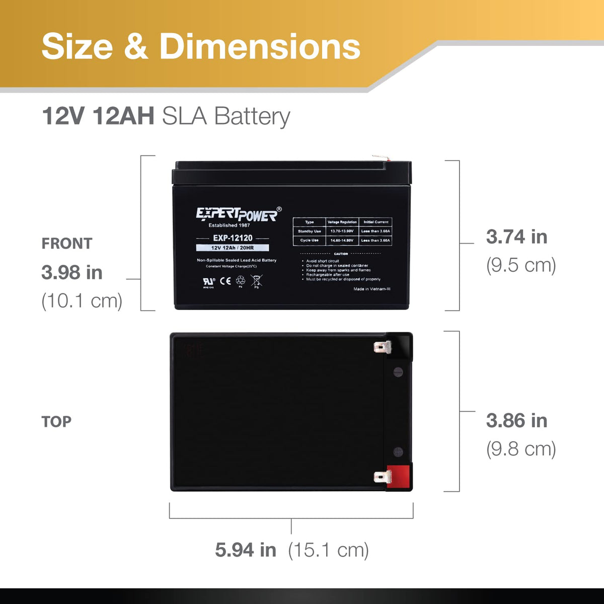 12V 12Ah Rechargeable Sealed Lead Acid AGM Battery with F2 Terminals V98320