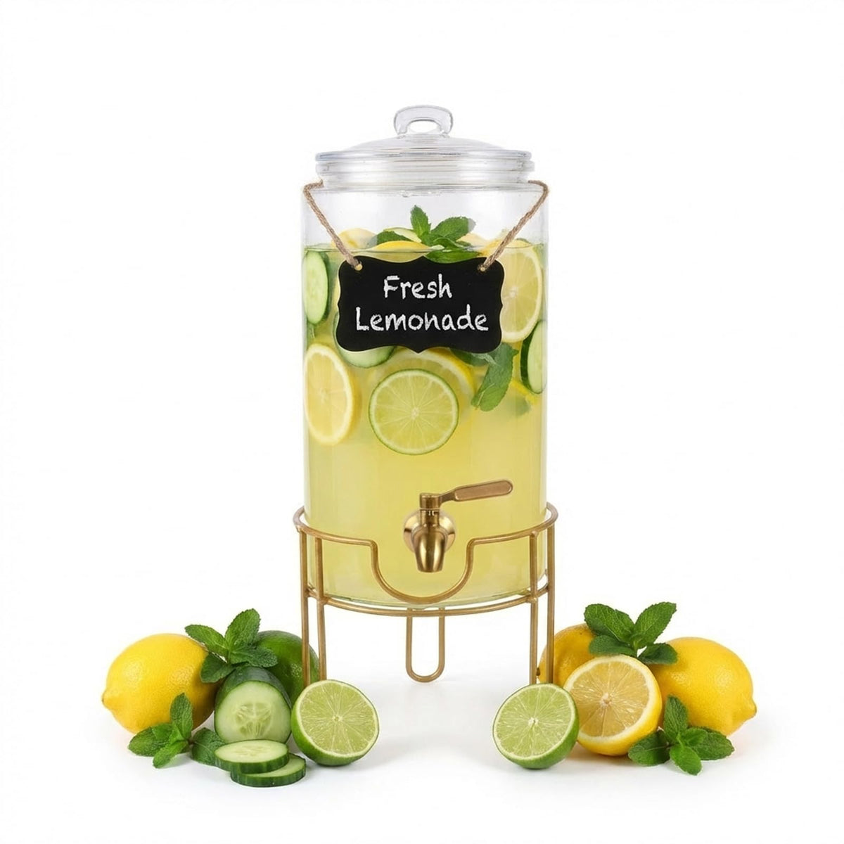 1 Gallon Glass Drink Dispenser with Stainless Steel Spigot U829236