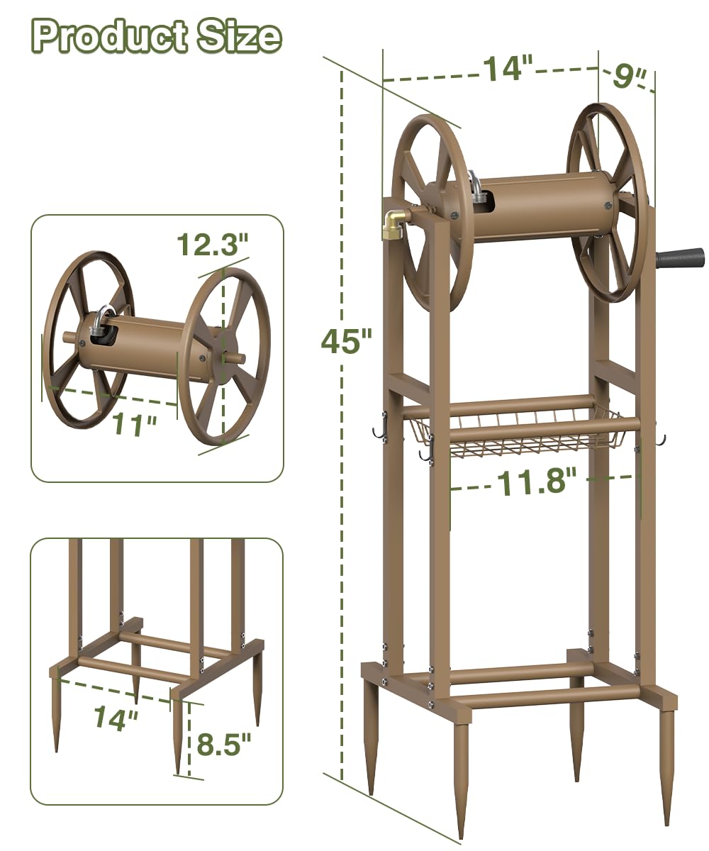 Freestanding 125ft Metal Hose Reel with 4 Hooks K42324