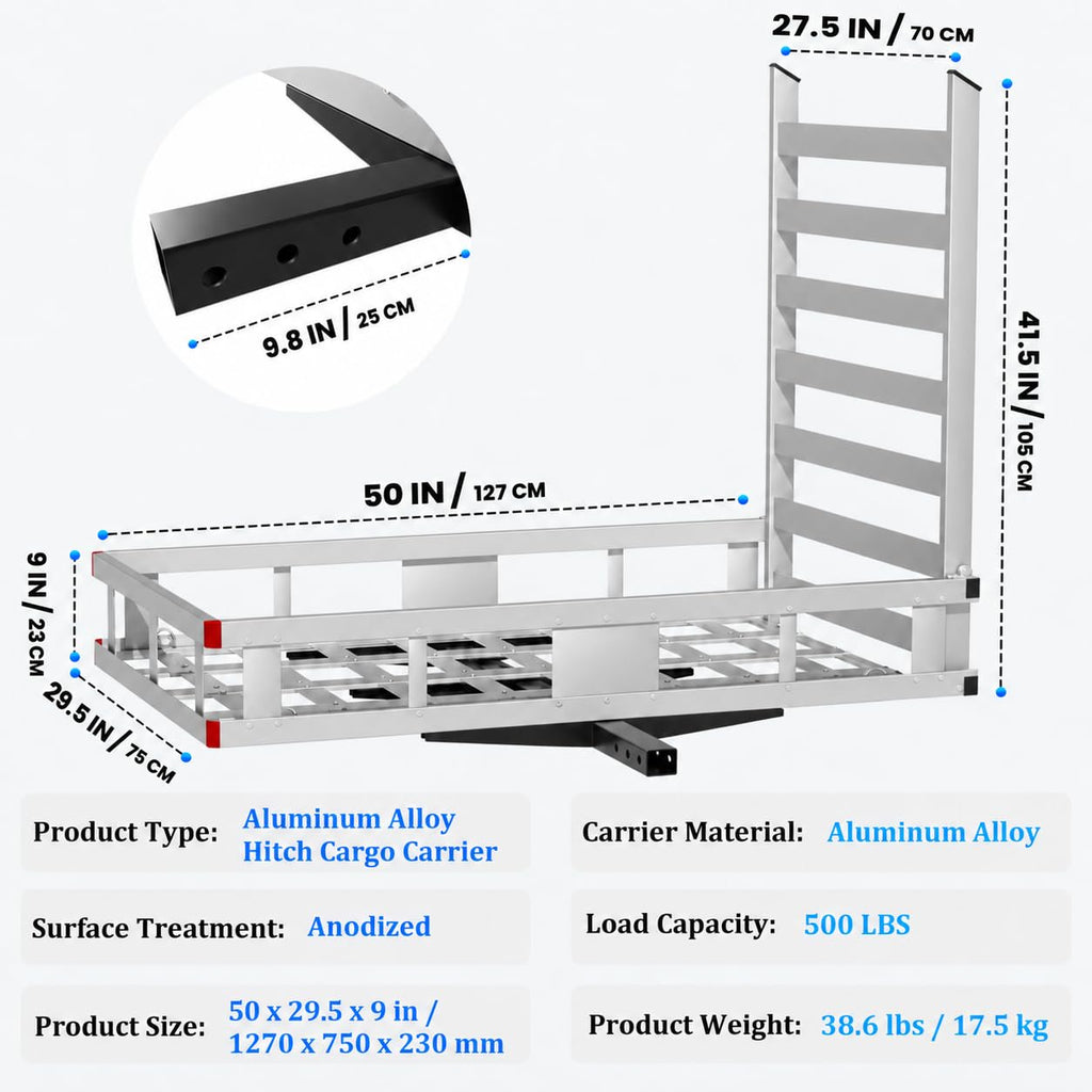 500LBS Heavy-Duty Aluminum Hitch Cargo Carrier with Ramp Q1181