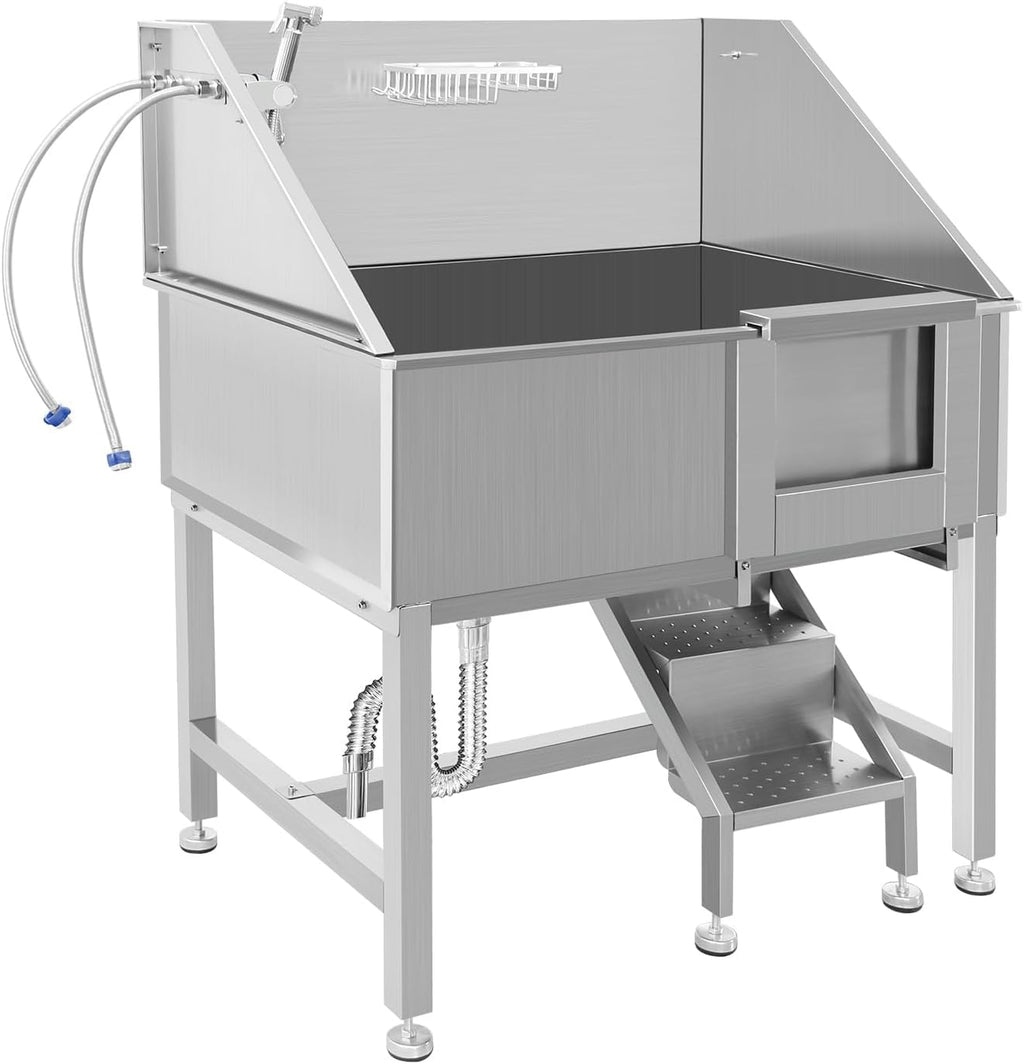 38" Stainless Steel Dog Grooming Tub with Stairs U95325