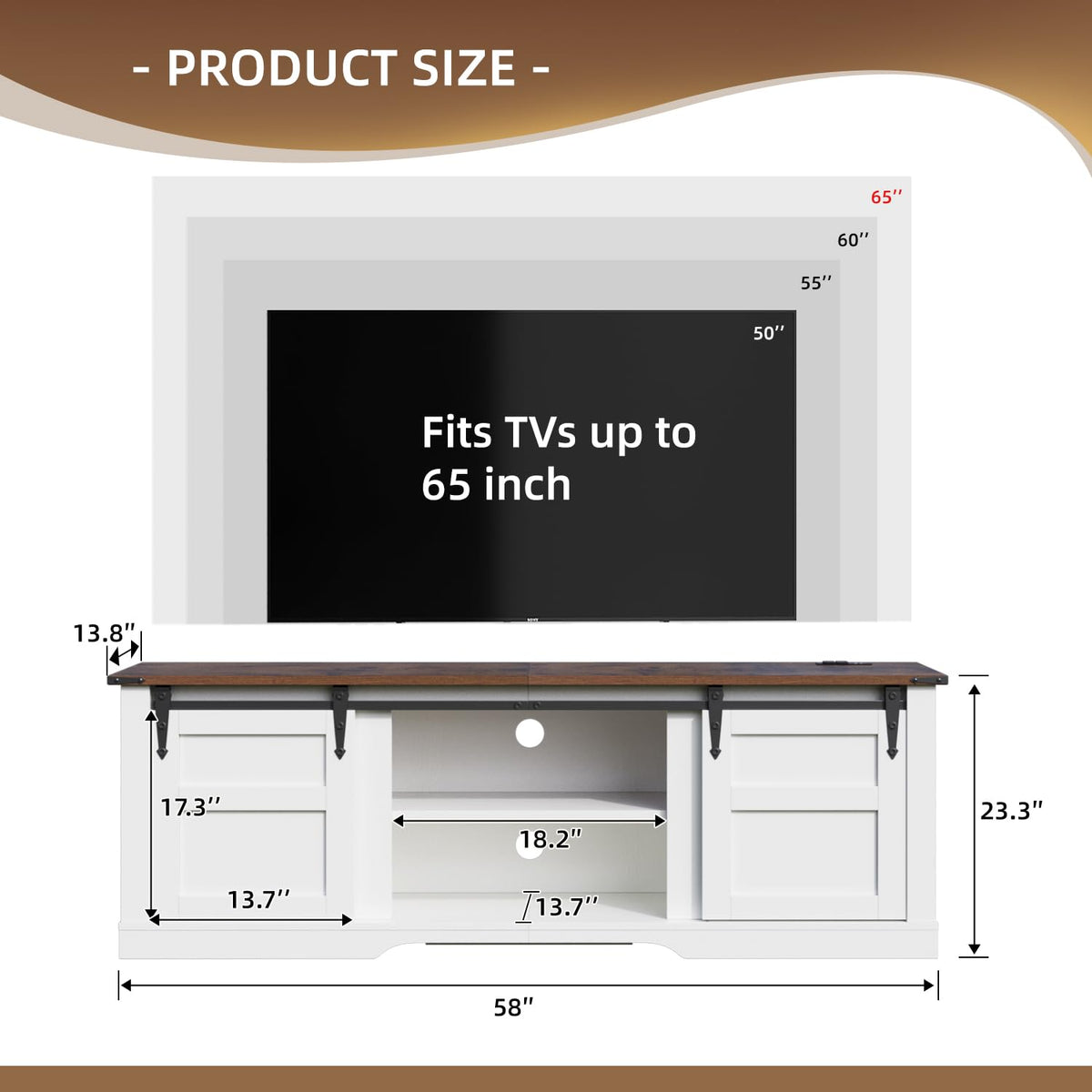 58" Farmhouse TV Stand with Sliding Barn Doors and Storage Cabinets C102554