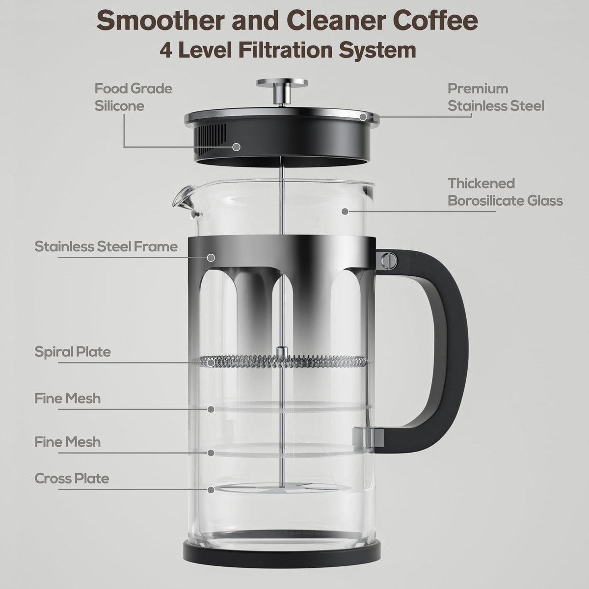 34oz Heat Resistant Glass Stainless Steel French Press Coffee Maker H599