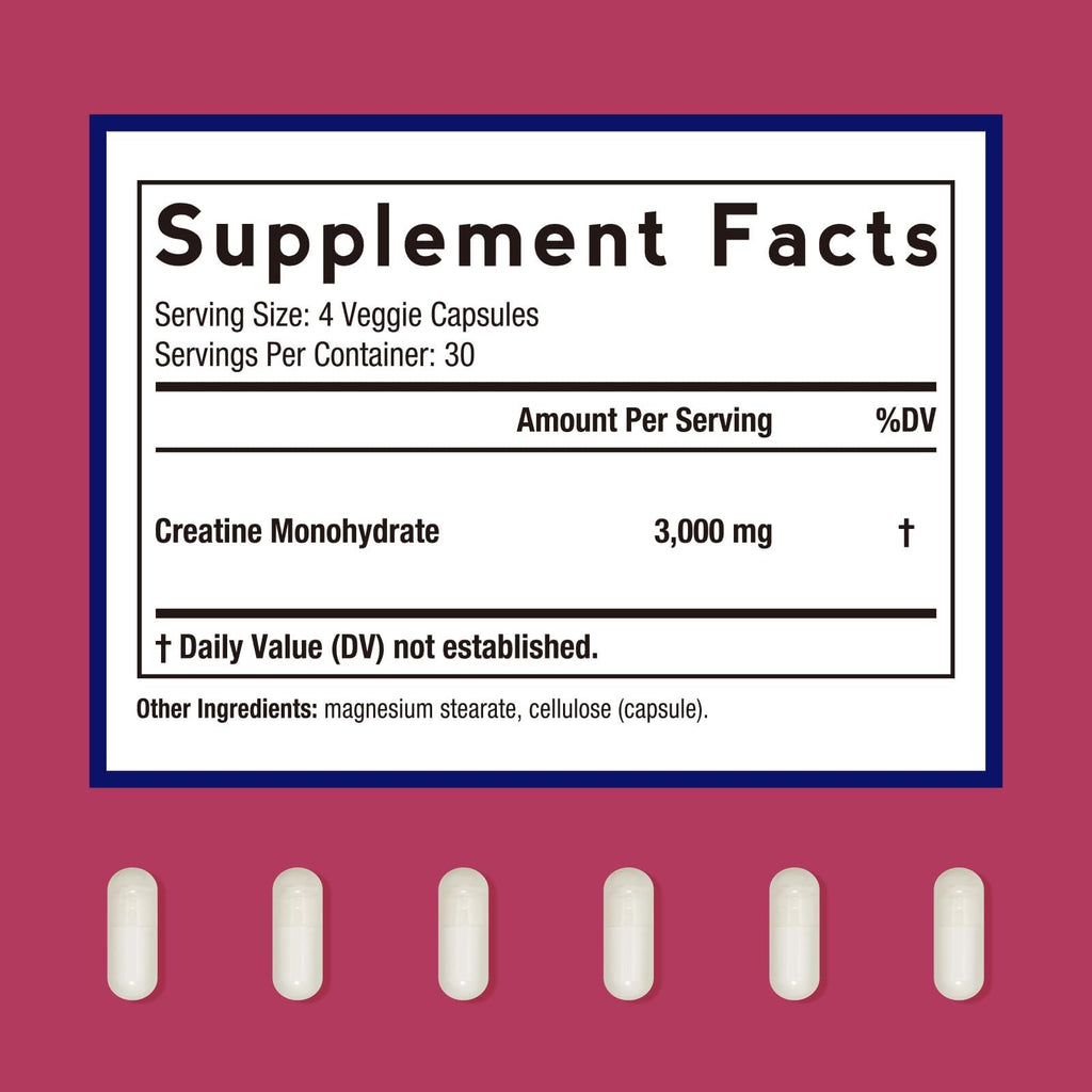 Micronized Creatine Monohydrate 3000 mg Vegan 120 Capsules N661