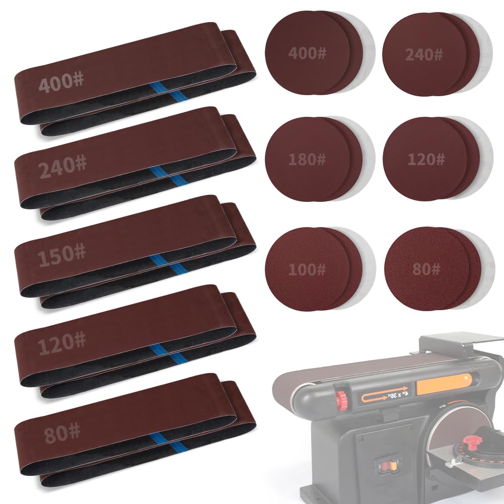 4x36 Inch Aluminum Oxide Sanding Belts and 6-Inch PSA Sanding Discs Set W581988