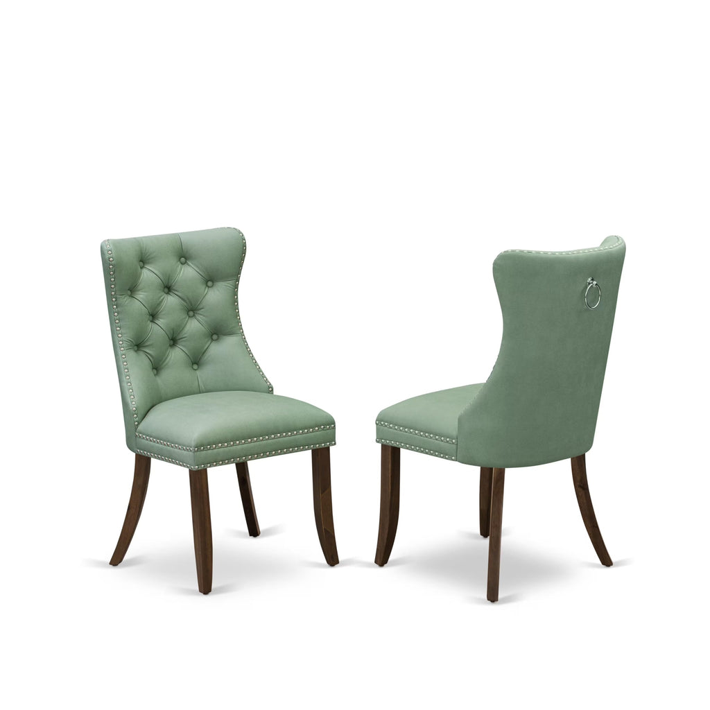 9 Piece Mid-century Dining Table Set with 8 Willow Green Polyester Chairs Y13153