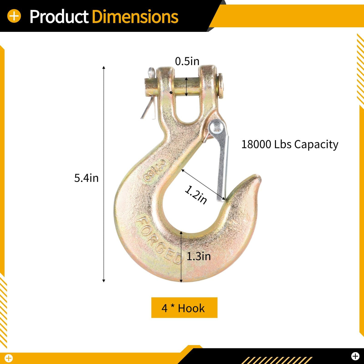 4 Pack 3/8-Inch Grade 70 Steel Clevis Slip Hooks with Safety Latch F1524