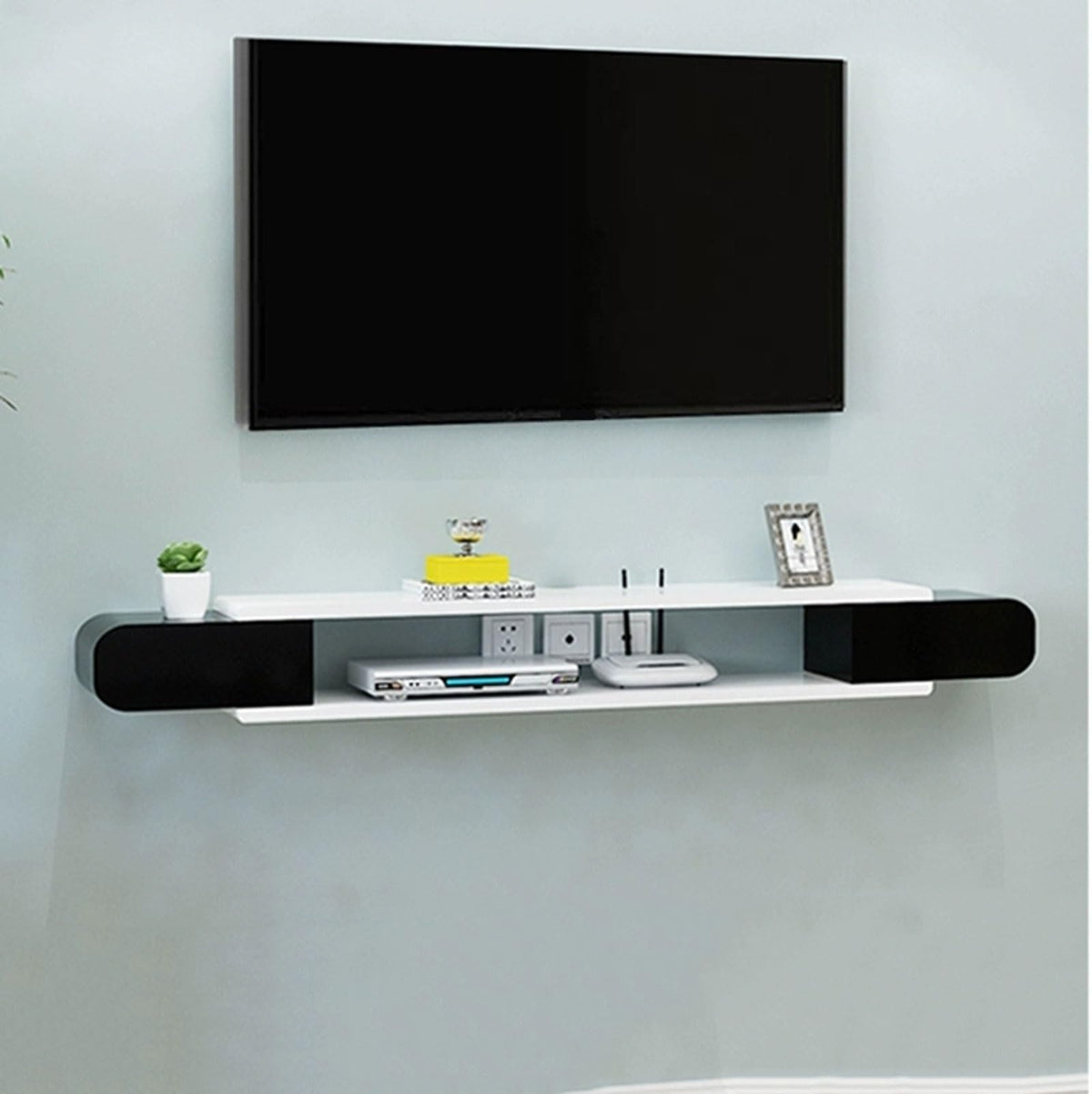 White Black Wall Mounted TV Stand with Storage Shelf P691584