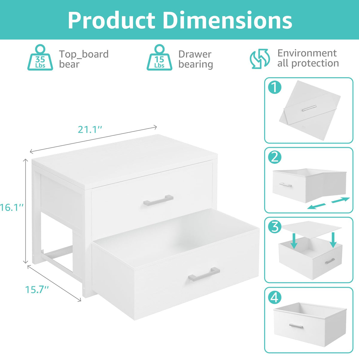 White 2 Drawer Fabric Storage Dresser E78751