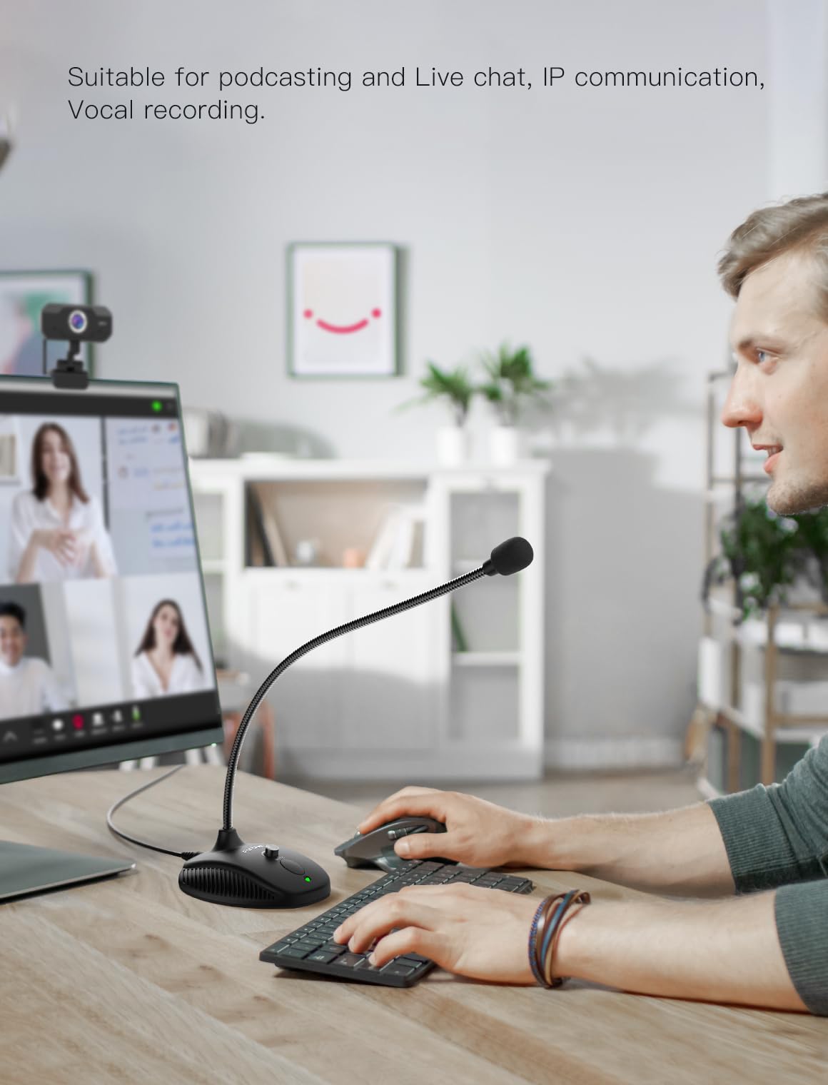 USB Computer Microphone, Plug & Play Desktop Condenser Mic, Mute Button with LED Indicator J32164