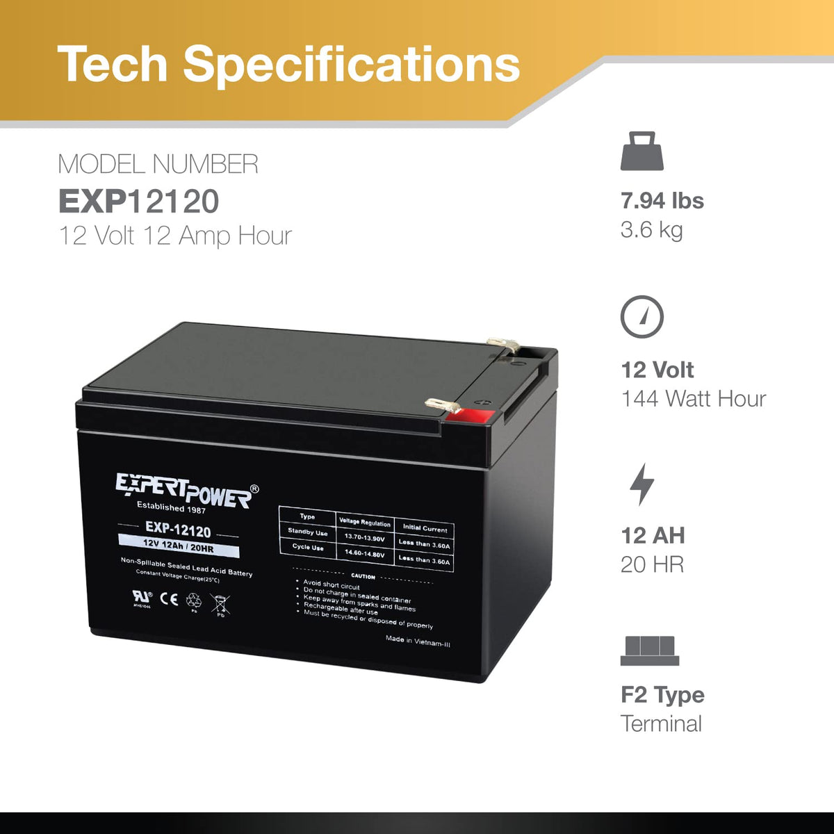 12V 12Ah Rechargeable Sealed Lead Acid AGM Battery with F2 Terminals V98320