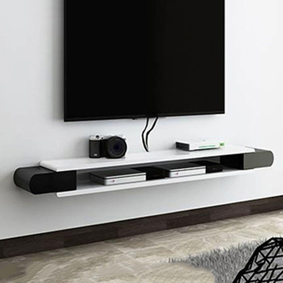 White Black Wall Mounted TV Stand with Storage Shelf P691584