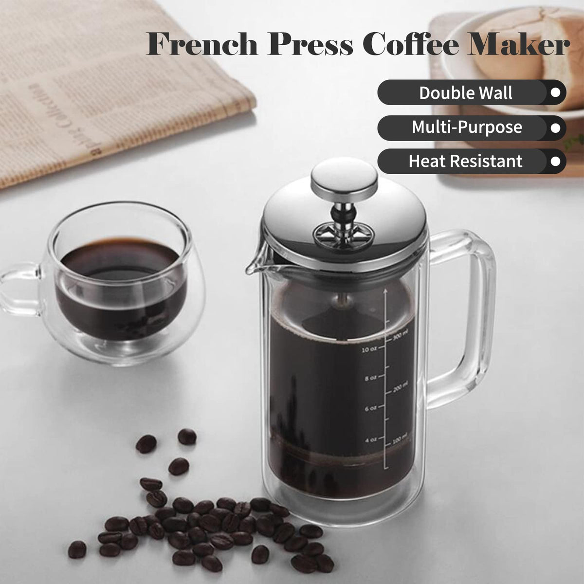 Double Walled Borosilicate Glass Coffee Pot L4504