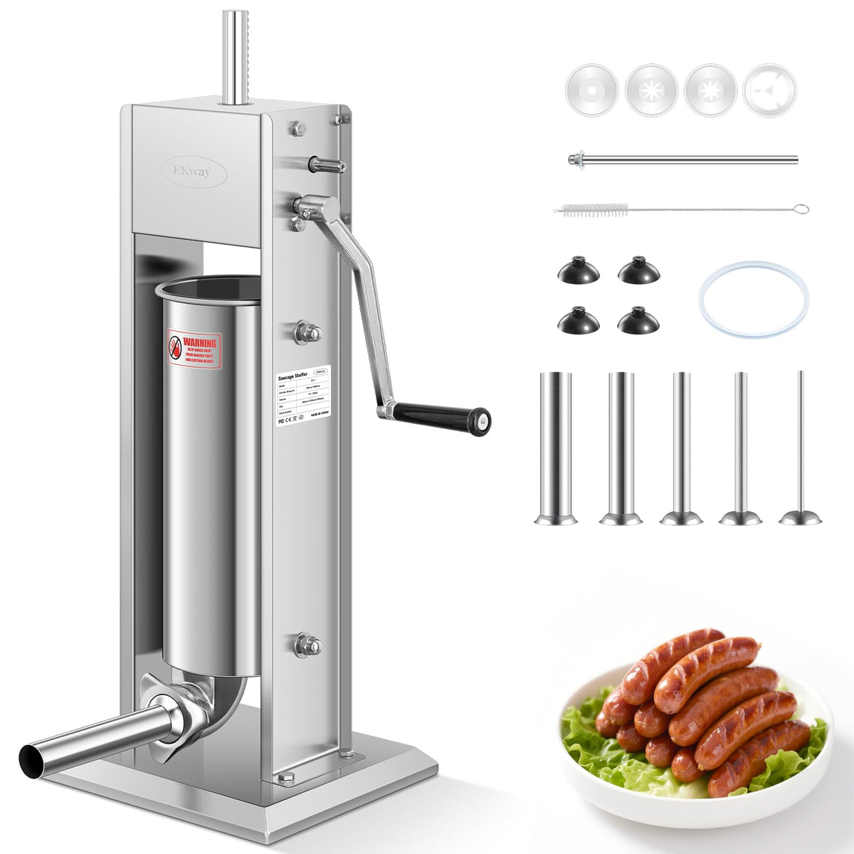 7L Vertical Stainless Steel Sausage Stuffer with 5 Filling Tubes N848029