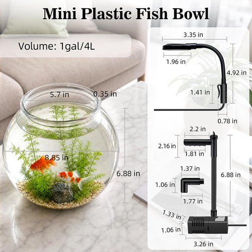 1 Gallon Plastic Aquarium Starter Kit with USB Filtration and Lighting K186