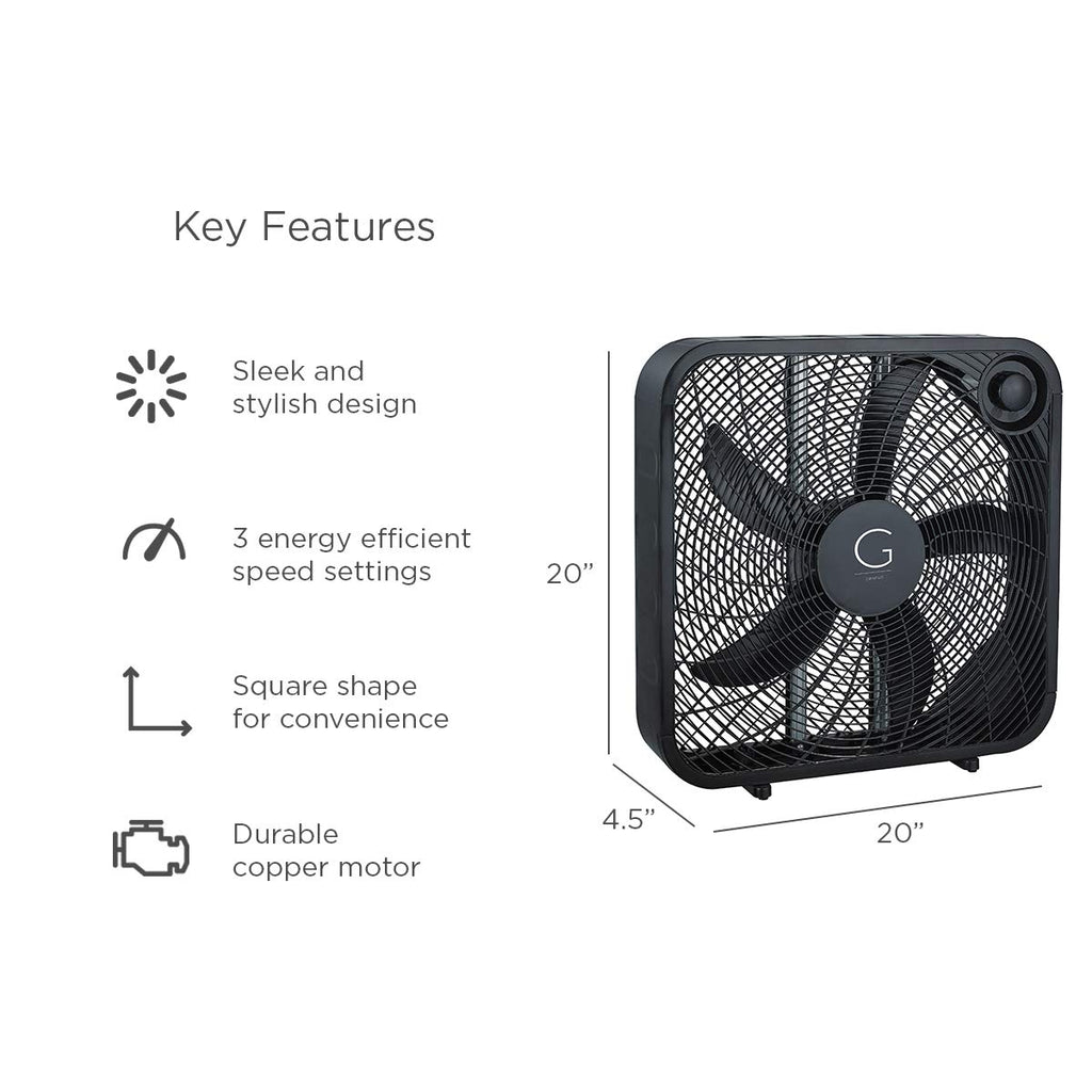 20" Box Fan, 3 Settings, Black D264394