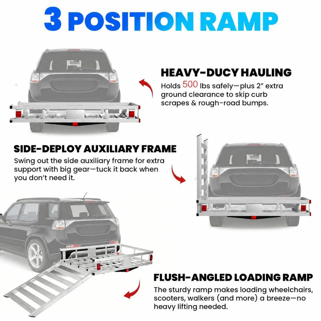 500LBS Heavy-Duty Aluminum Hitch Cargo Carrier with Ramp Q1181