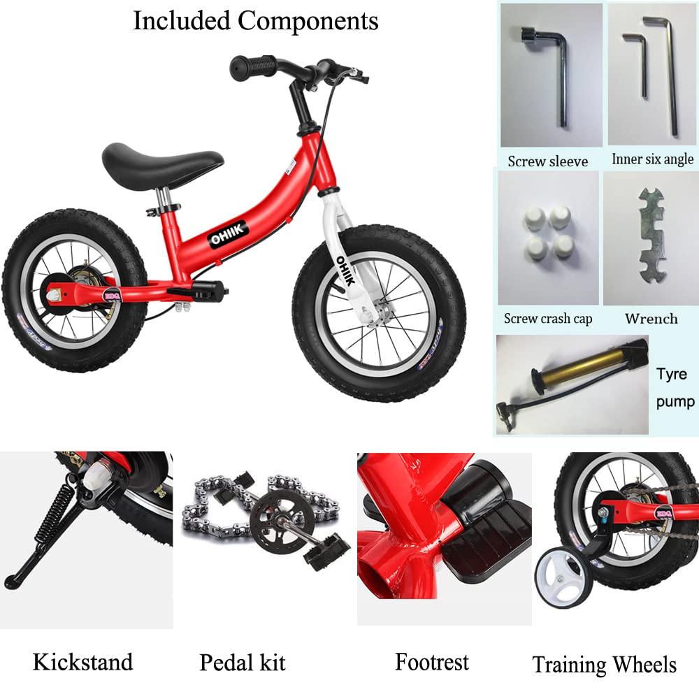 2 in 1 Balance Bike with Pedal Kit, Training Wheels, Brakes H537940