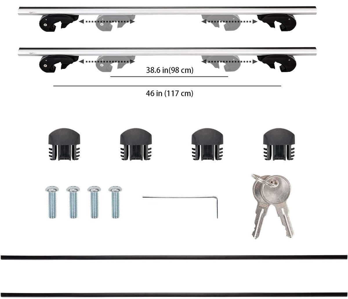 Black/Silver Cross Rail Roof Rack, 52 inches, Pack of 2 X373