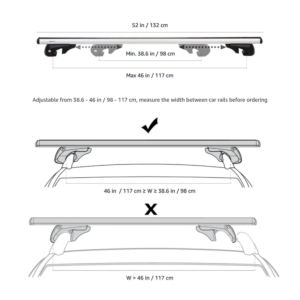 Black/Silver Cross Rail Roof Rack, 52 inches, Pack of 2 X373