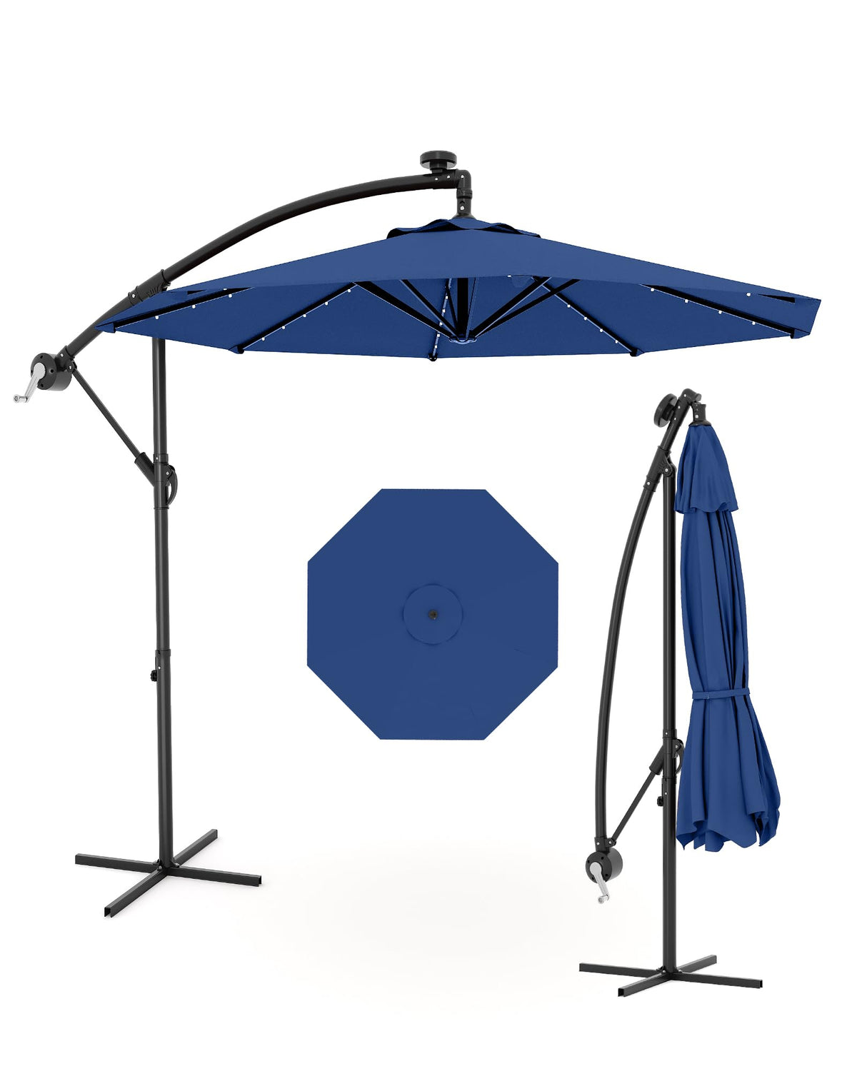 10FT Solar LED Cantilever Patio Umbrella K25859