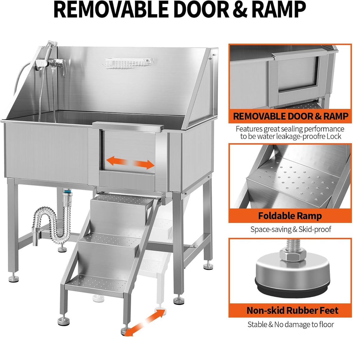 38" Stainless Steel Dog Grooming Tub with Stairs U95325