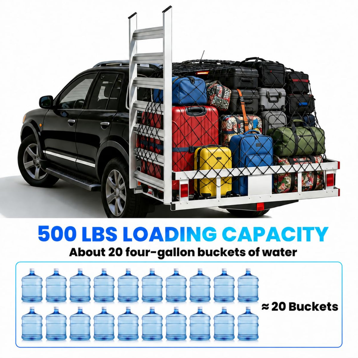 500LBS Heavy-Duty Aluminum Hitch Cargo Carrier with Ramp Q1181