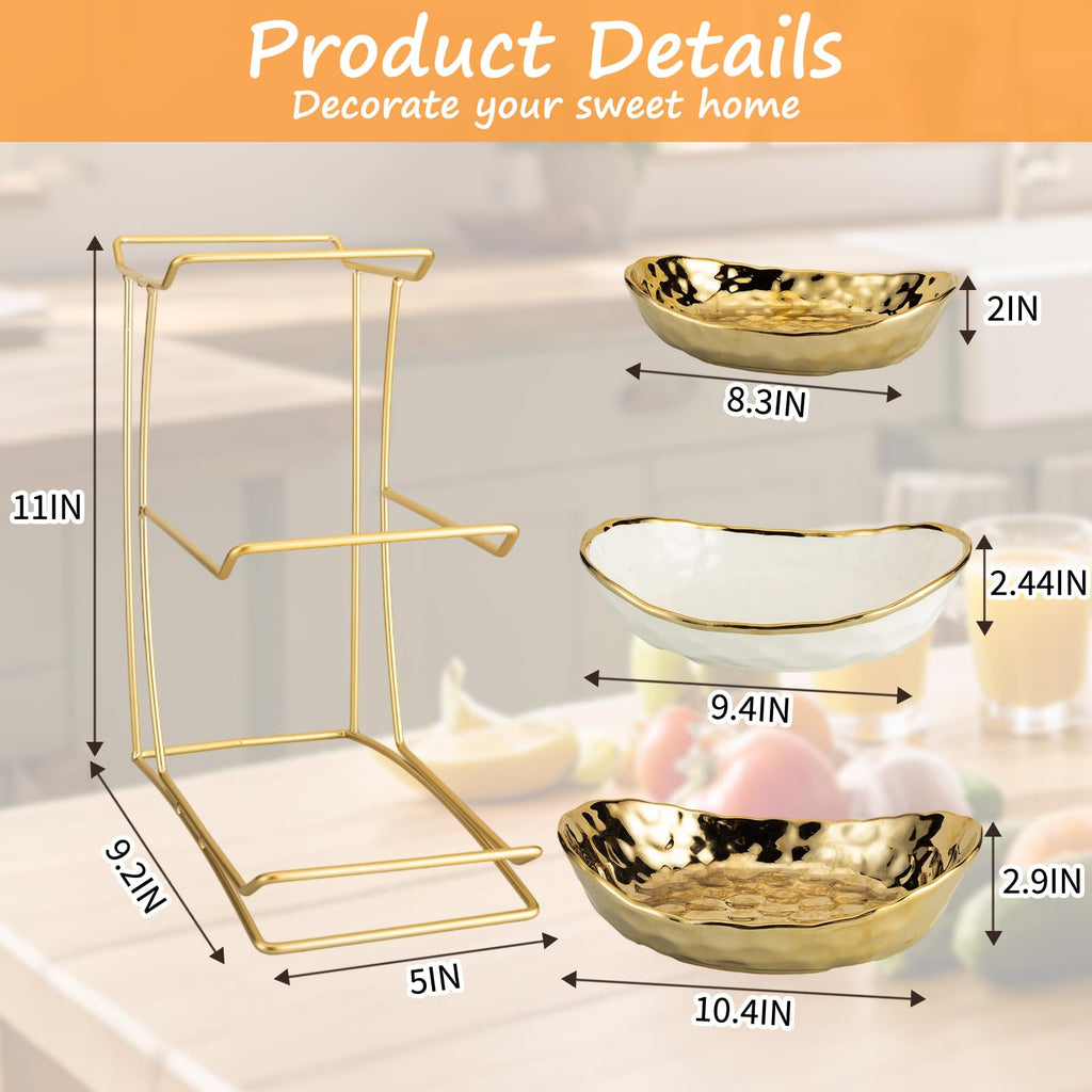 3 Tier Ceramic Fruit Bowl with Metal Rack L9240