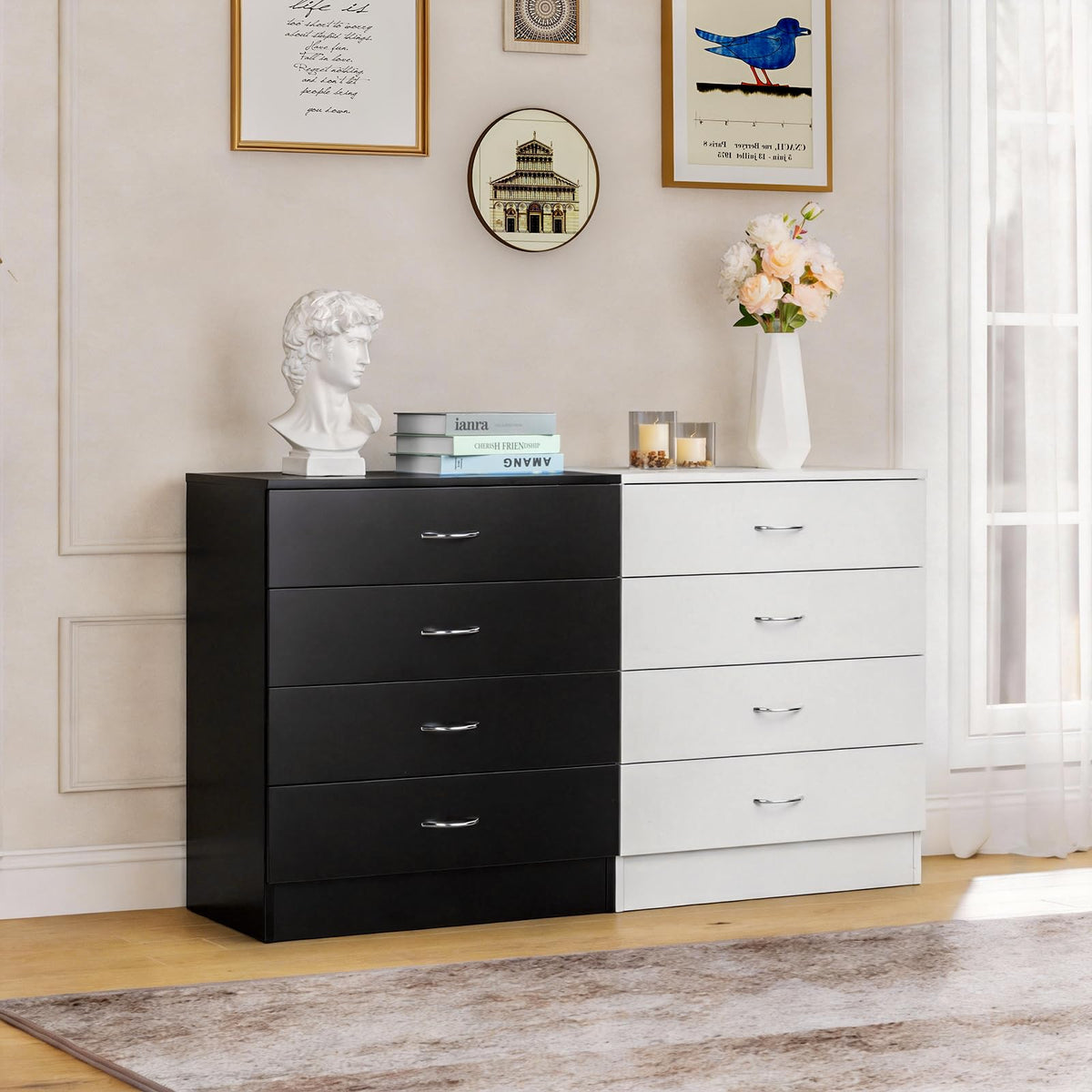 Black 4 Drawer Nightstand X2763