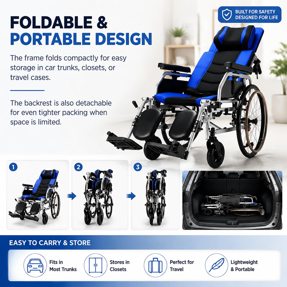 High Back Reclining Wheelchair with Elevating Leg Rests U261732