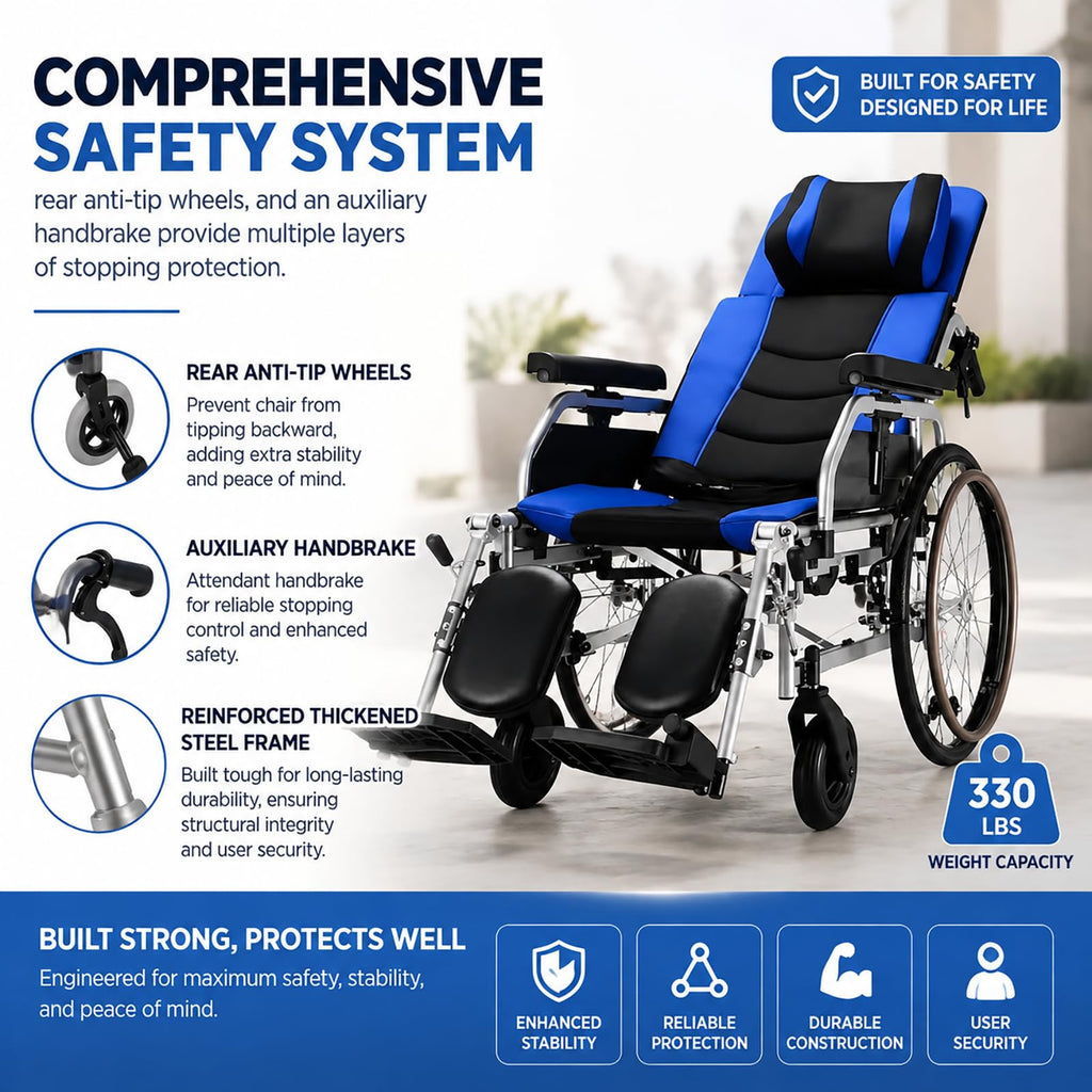High Back Reclining Wheelchair with Elevating Leg Rests U261732