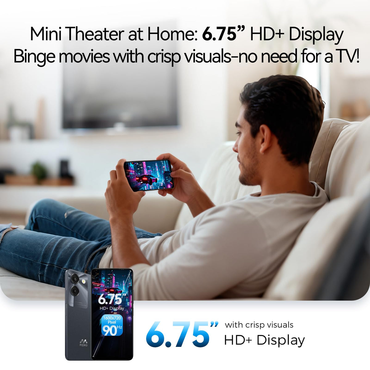 Ultra-Light 6.75" Big Screen 4G+64GB 13MP Dual Camera 4900mAh Android 14 Dual SIM Smartphone N95247