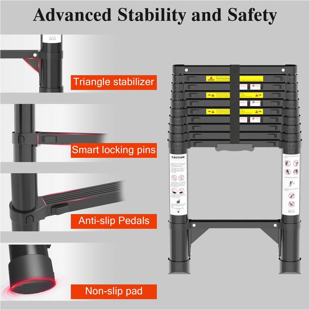 10.5 FT Aluminum Telescoping Ladder 330 Lbs F6473