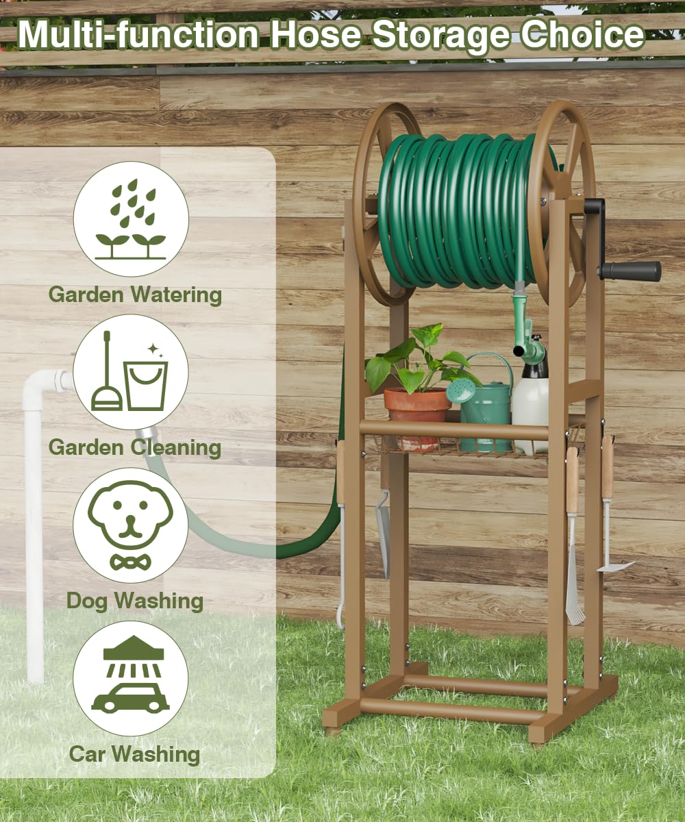 Freestanding 125ft Metal Hose Reel with 4 Hooks K42324