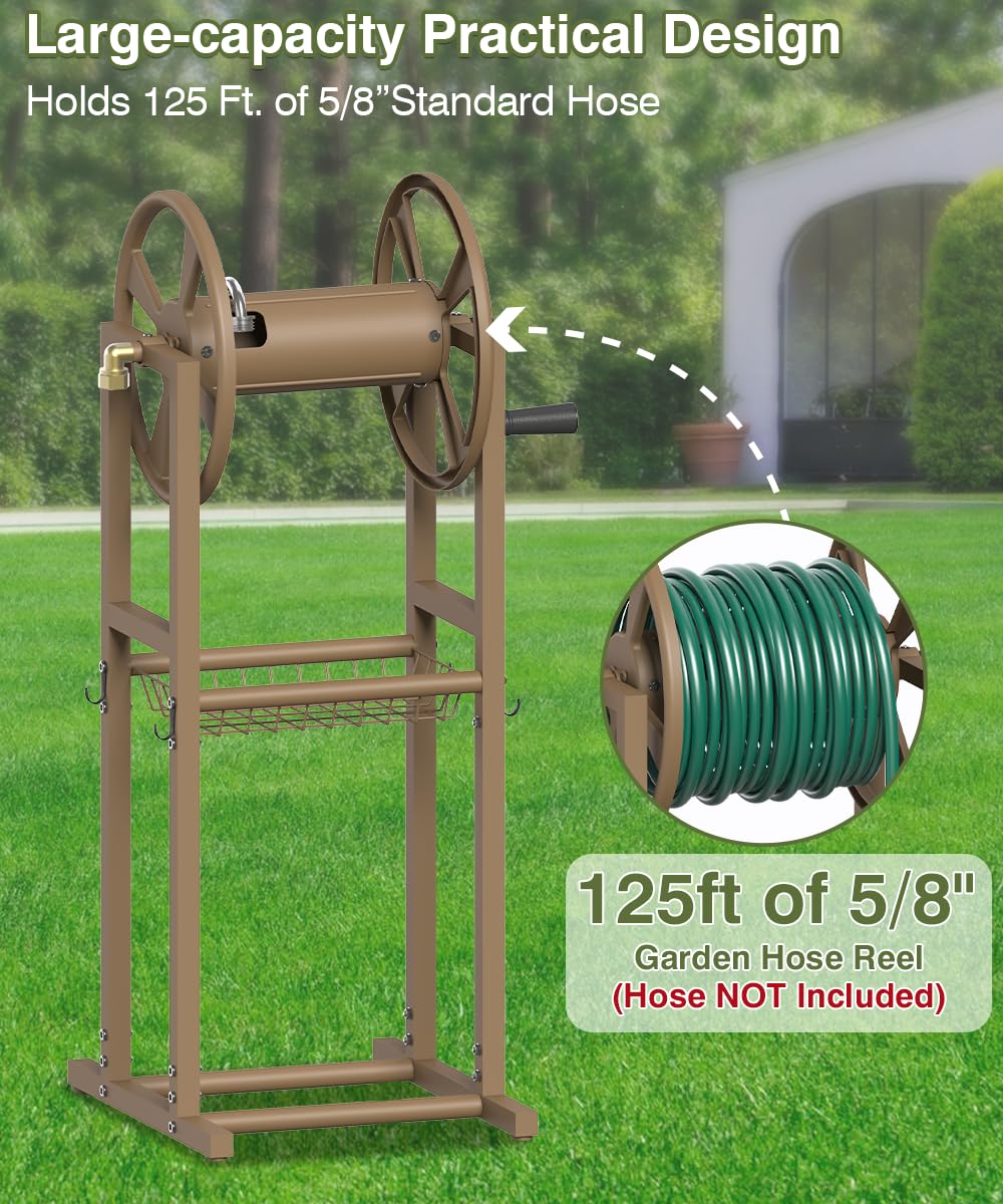 Freestanding 125ft Metal Hose Reel with 4 Hooks K42324