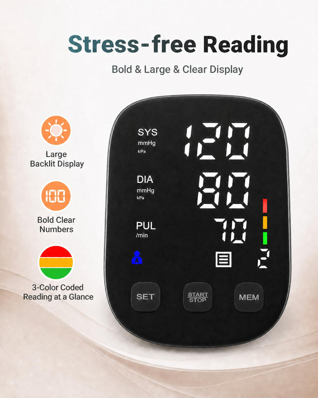 Upper Arm Blood Pressure Monitor with 22-42cm Cuff S220