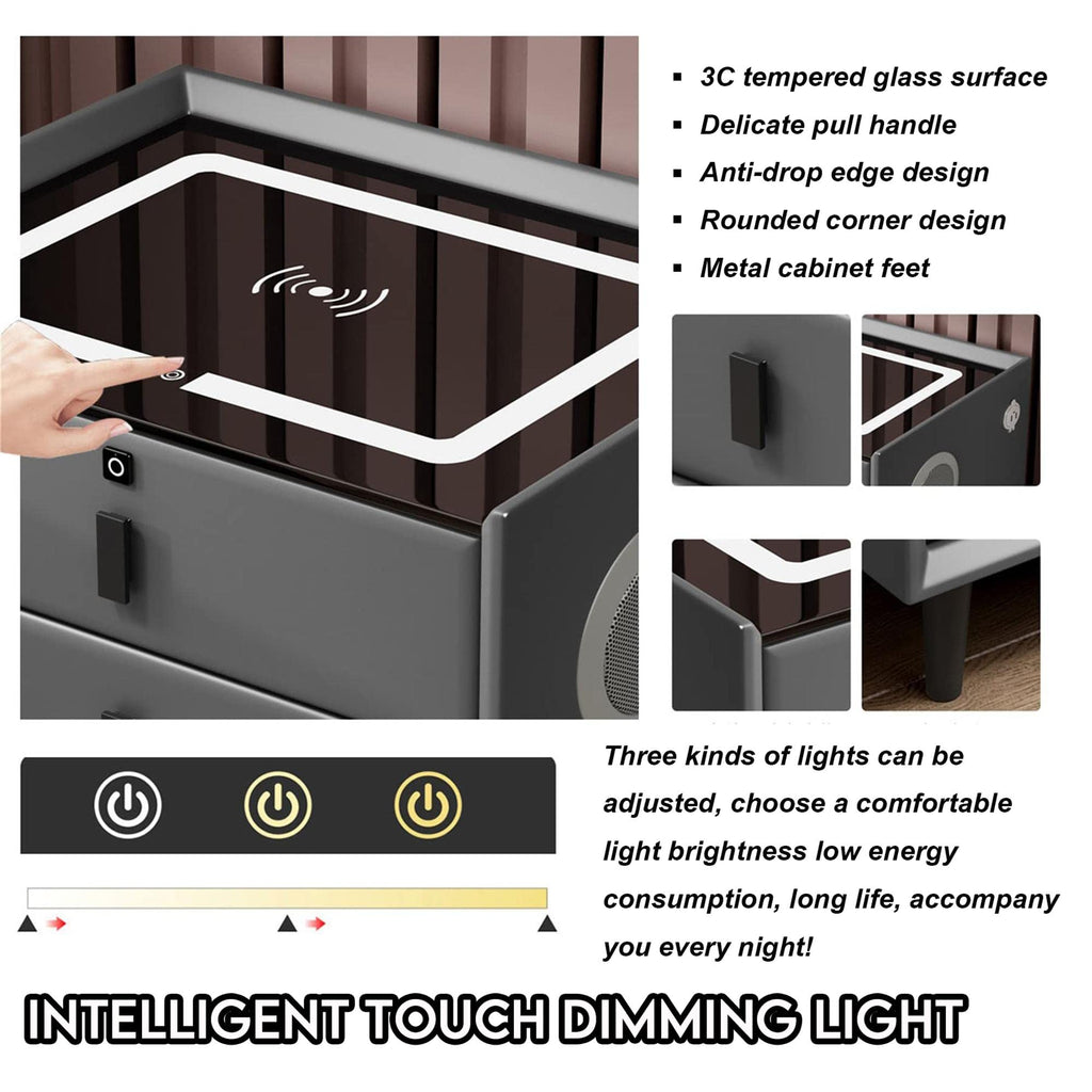 Gray 3 Drawer Nightstand with Charging Station W73546