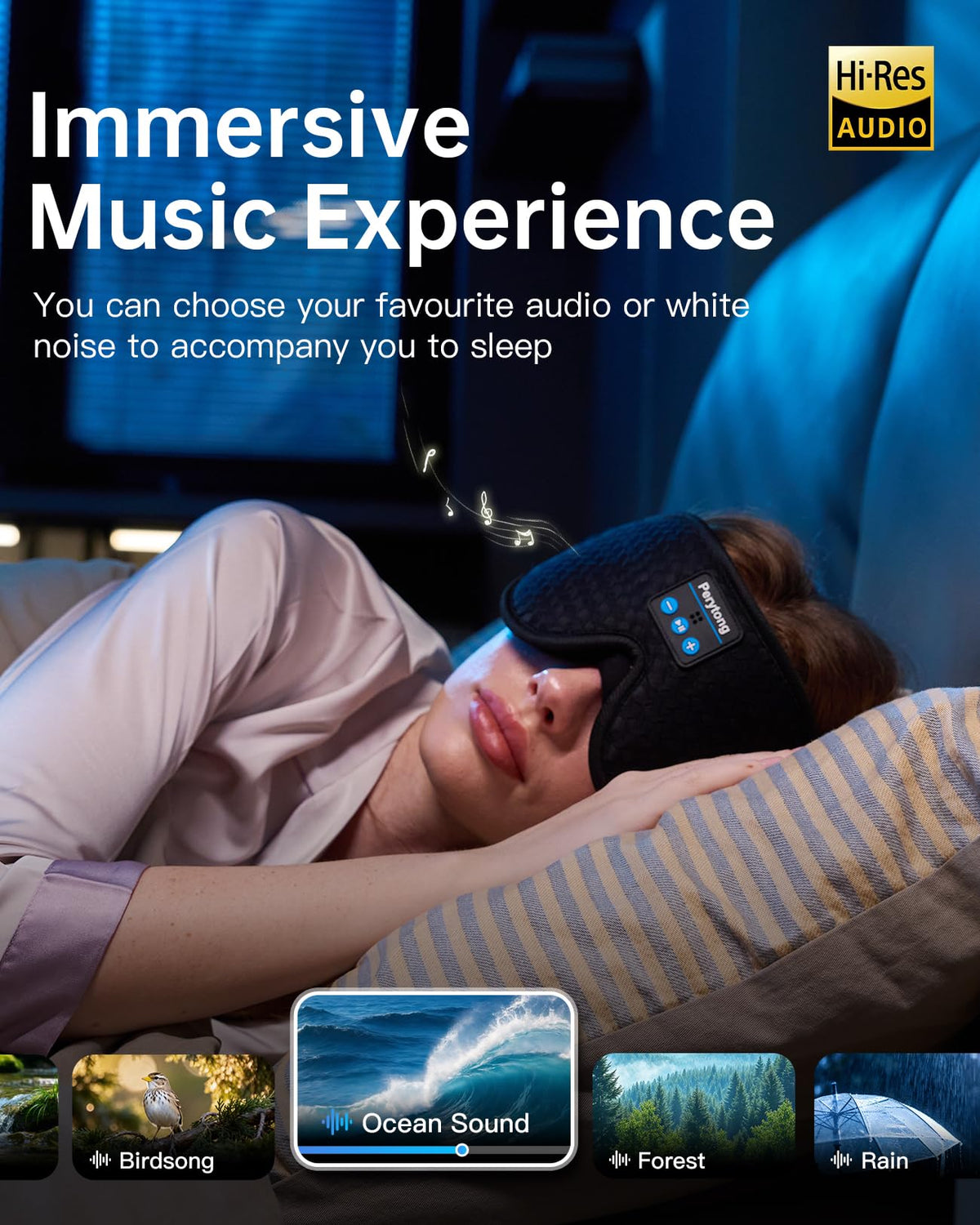 Bluetooth Sleep Mask with Headband Headphones J568