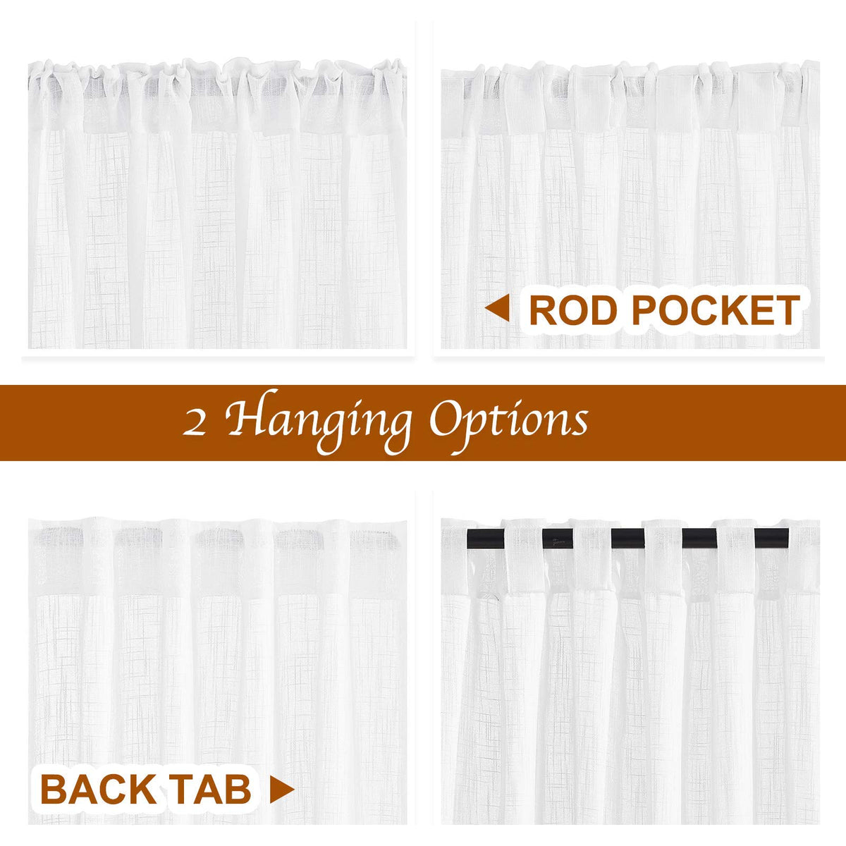 White Sheer Linen Curtains, 2 Panels, W52 x L95 E9175