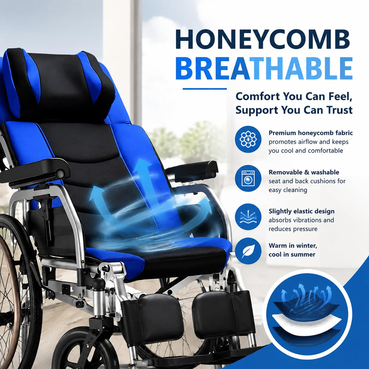 High Back Reclining Wheelchair with Elevating Leg Rests U261732