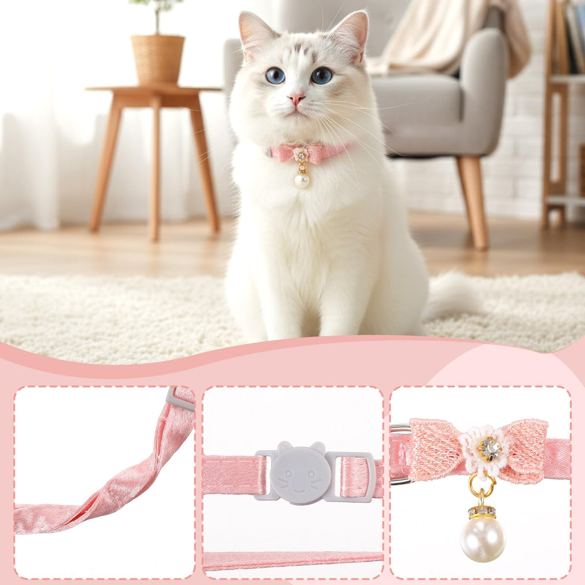 Adjustable Pink Breakaway Cat Collar Y878