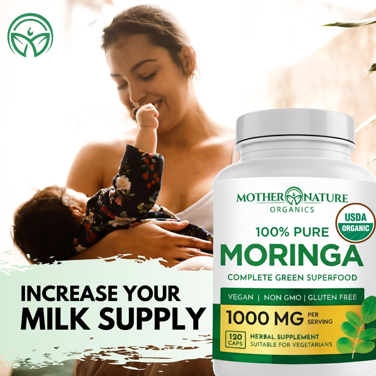 Organic Moringa Leaf Capsules 1000mg 120 Ct N44950