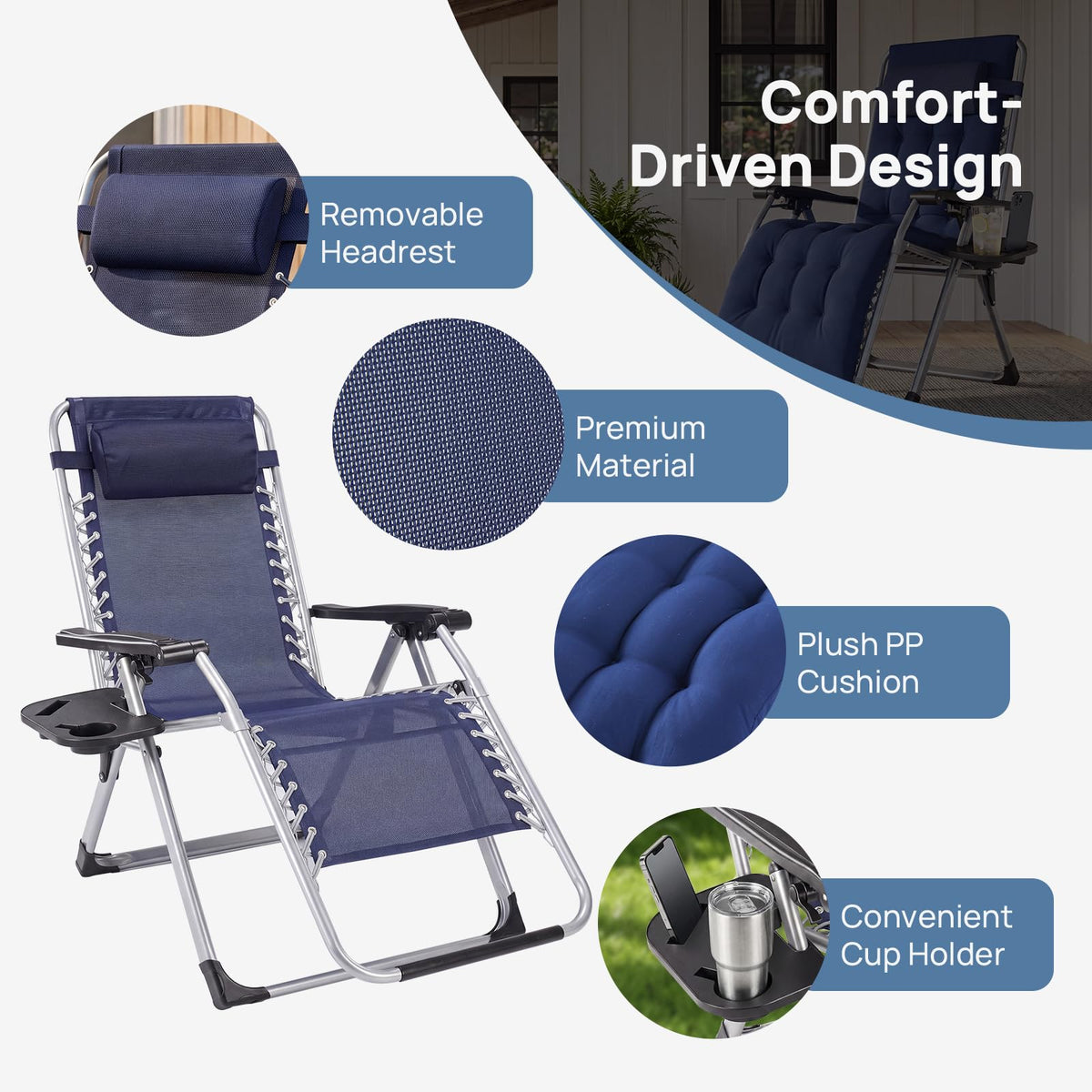 Zero Gravity Chairs Set of 2 with Cup Holder E95447