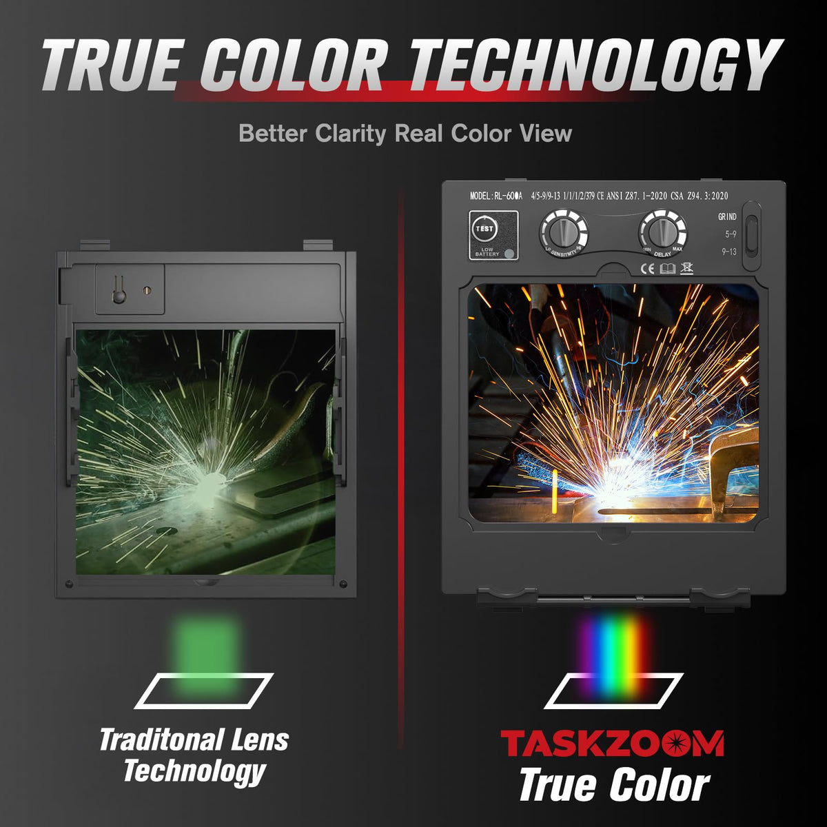 Auto Darkening Welding Helmet True Color Large View 4 Arc Sensors K97009