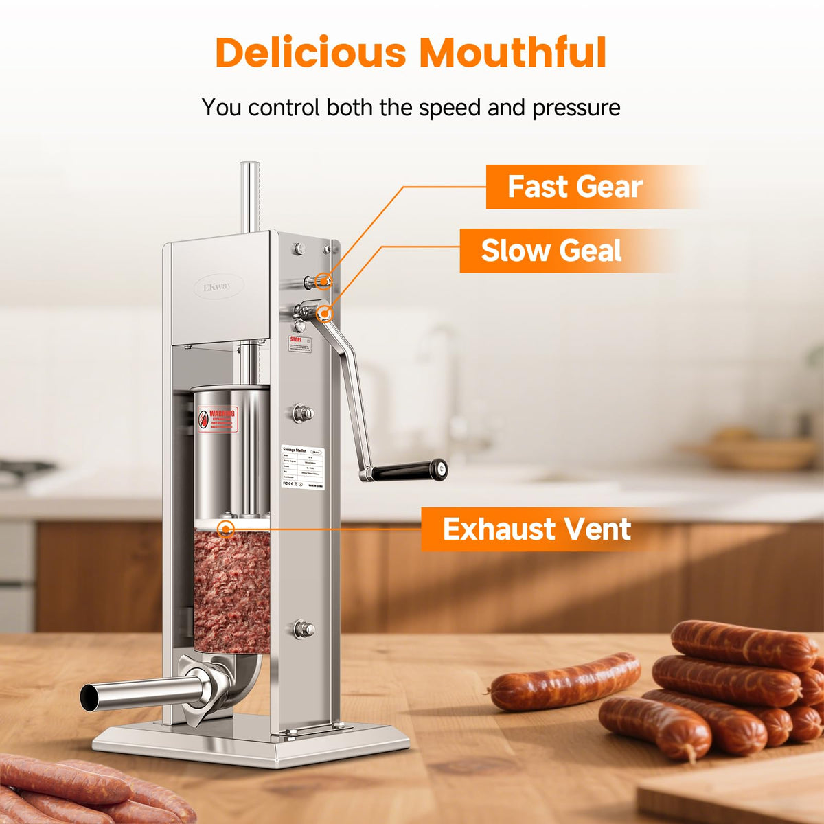 7L Vertical Stainless Steel Sausage Stuffer with 5 Filling Tubes N848029