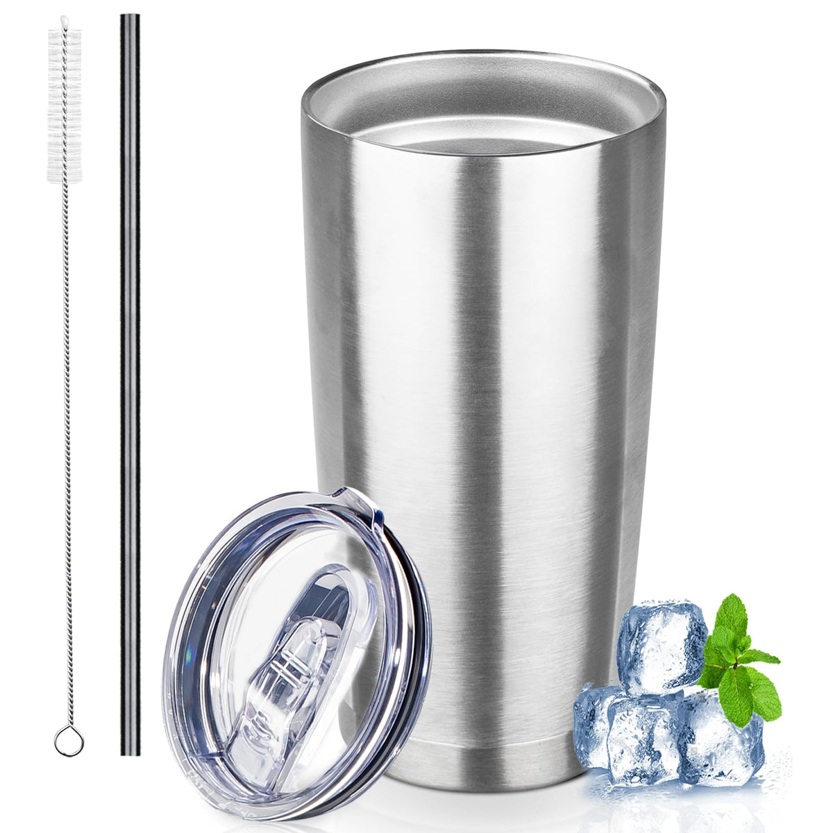 20 oz Stainless Steel Insulated Tumbler with Lids and Straws H9559