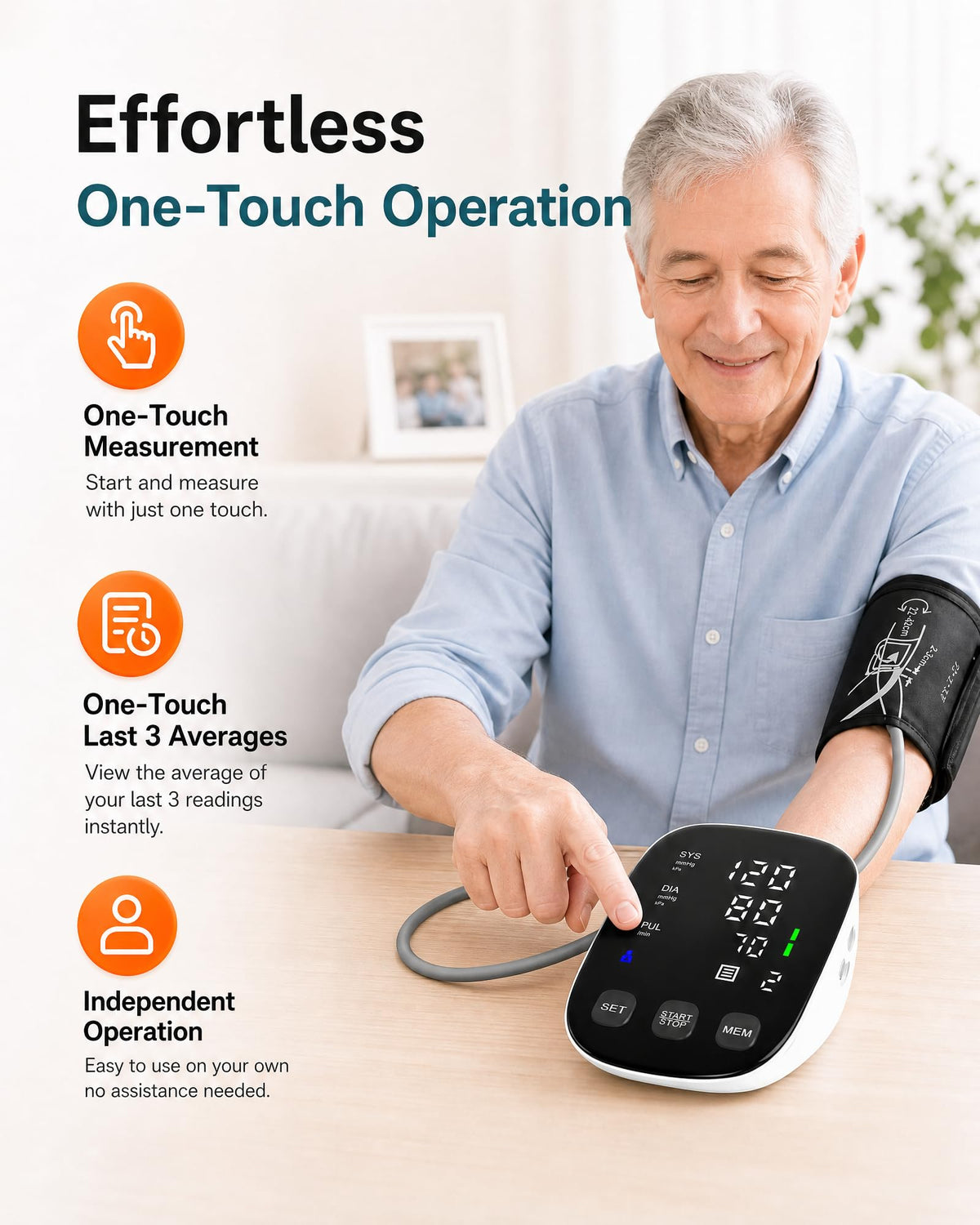 Upper Arm Blood Pressure Monitor with 22-42cm Cuff S220