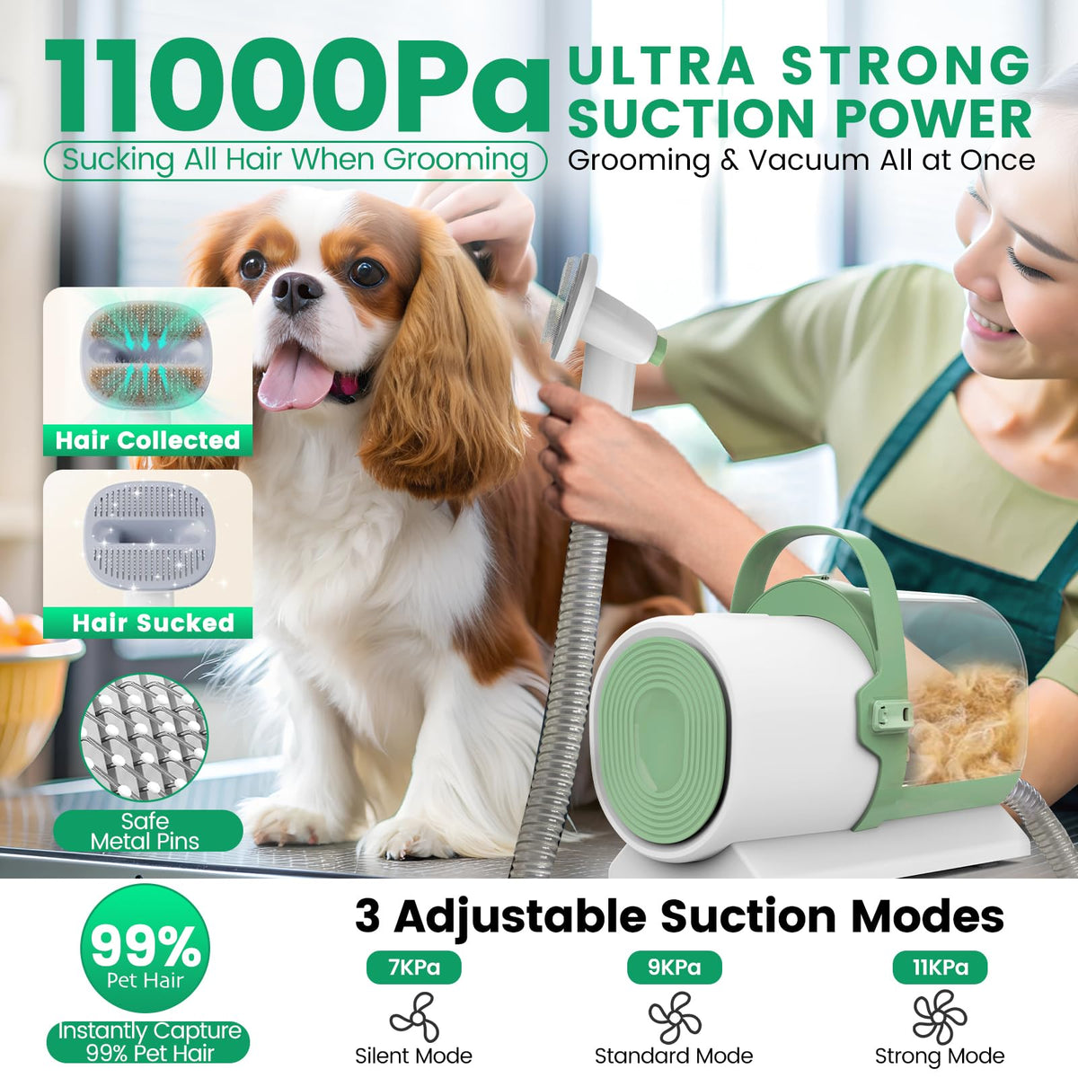Dog Grooming Vacuum, 7 Grooming Tools 2.5L Dust Cup 11000Pa H742